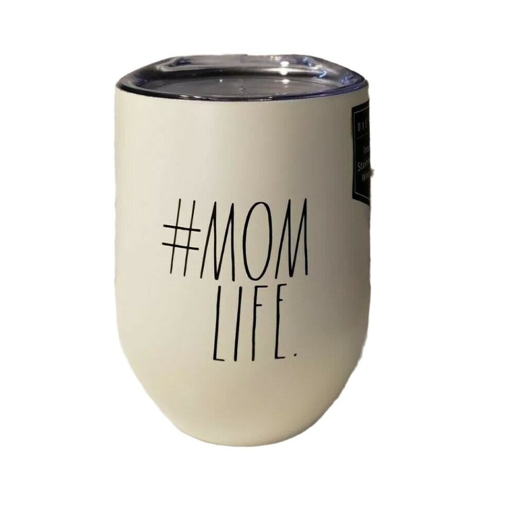 Rae Dunn Mom Life MOMLIFE Insulated Stainless Steel Wine Glass Lidded